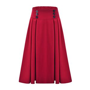 Women's Elegant Red Rubber Band Maxi Cotton Skirt N22372