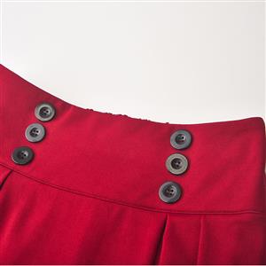 Women's Elegant Red Rubber Band Maxi Cotton Skirt N22372