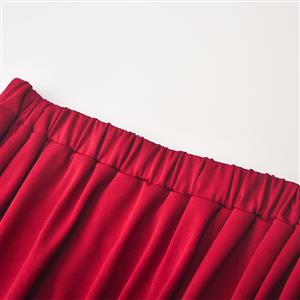 Women's Elegant Red Rubber Band Maxi Cotton Skirt N22372