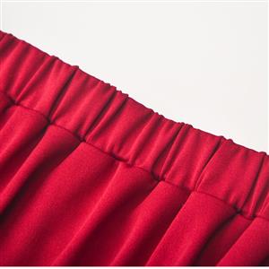 Women's Elegant Red Rubber Band Maxi Cotton Skirt N22372