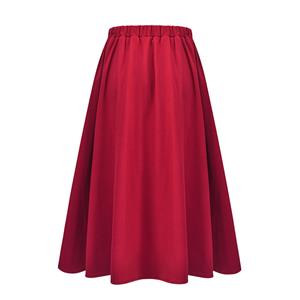 Women's Elegant Red Rubber Band Maxi Cotton Skirt N22372