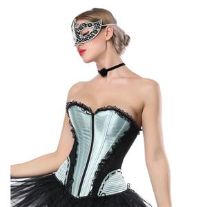 Fashion Light-green Victorian Satin Plastic Boned Shapewear Overbust Corset N16541