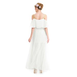 Elegant White Chiffon Ruffle Off-shoulder Sheer Mesh High Waist Ankle Length Dress N18759