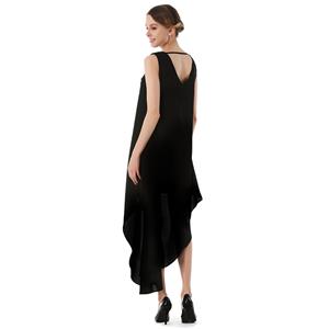 Deluxe Black Chiffon V Neck Embroidered Sleeveless Ball Gown High-low Dress N18764