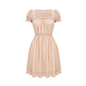 Women's Elegant Square-Neck Ruffled Dress - Short Sleeve Flowy A-Line Mini Dress with Elastic Waist N23778