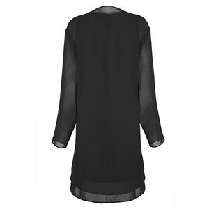 2pcs Elegant Black Chiffon Scoop Neck Tank Dress and Tulle Thin Coat Office Lady Suit N18743