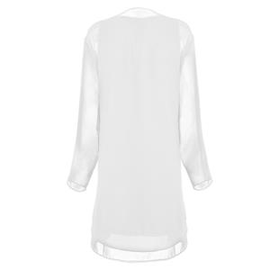 2pcs Elegant White Chiffon Scoop Neck Tank Dress and Tulle Thin Coat Office Lady Suit N18744