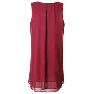 2pcs Elegant Wine Red Chiffon Scoop Neck Tank Dress and Tulle Thin Coat Office Lady Suit N18746