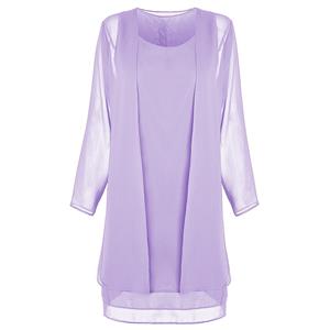 2pcs Elegant Purple Chiffon Scoop Neck Tank Dress and Tulle Thin Coat Office Lady Suit N18748