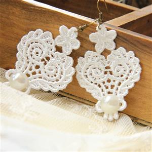 Elegant White Floral Lace with White Gem Embellished Earrings J18422