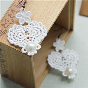 Elegant White Floral Lace with White Gem Embellished Earrings J18422