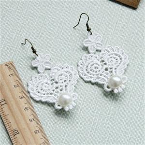 Elegant White Floral Lace with White Gem Embellished Earrings J18422