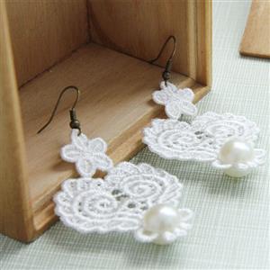 Elegant White Floral Lace with White Gem Embellished Earrings J18422