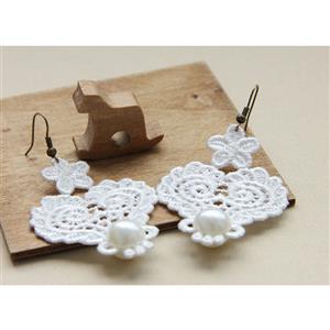 Elegant White Floral Lace with White Gem Embellished Earrings J18422