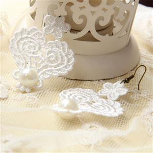 Elegant White Floral Lace with White Gem Embellished Earrings J18422
