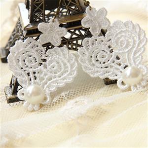 Elegant White Floral Lace with White Gem Embellished Earrings J18422