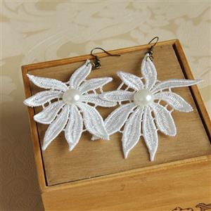 Elegant Flower Modeling Lace with White Gem Embellished Earrings J18423