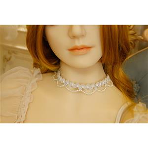 Elegant White Pearl Woven Strap Gothic Style Necklace J19190
