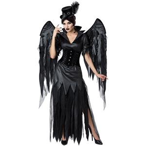 4pcs Gothic Evil Crow's Wings Corset Dress Adult Vampire Cosplay Halloween Costume N19545