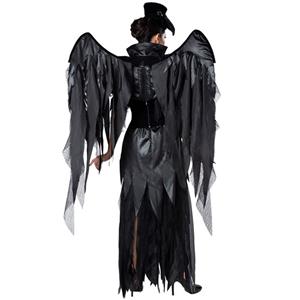 4pcs Gothic Evil Crow's Wings Corset Dress Adult Vampire Cosplay Halloween Costume N19545