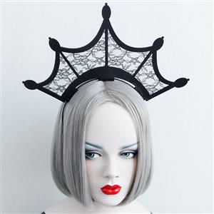 Evil Queen Black Lace Crown Masquerade Party Hairhoop J12829