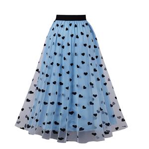 Fashion Blue Victorian Gothic Double Layered Elastic Band High Waist Skirt N22738