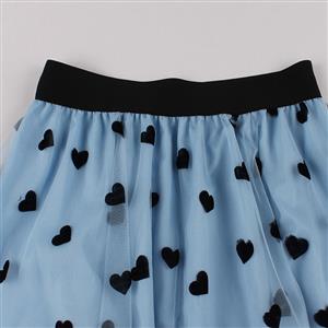 Fashion Blue Victorian Gothic Double Layered Elastic Band High Waist Skirt N22738