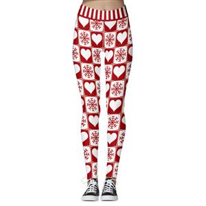 Fashion 3D Digital Print Red and White Snowflake Chic Christmas Slim Elastic Leggings L21561