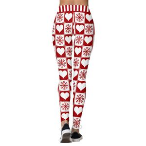 Fashion 3D Digital Print Red and White Snowflake Chic Christmas Slim Elastic Leggings L21561