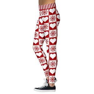 Fashion 3D Digital Print Red and White Snowflake Chic Christmas Slim Elastic Leggings L21561