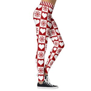 Fashion 3D Digital Print Red and White Snowflake Chic Christmas Slim Elastic Leggings L21561