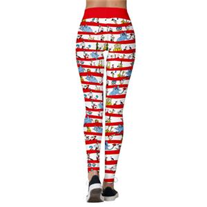 Fashion 3D Digital Print Red and White Stripe Chic Animals Christmas Slim Elastic Leggings L21562