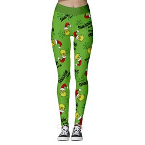 Fashion 3D Digital Print Green Monster Stealing Christmas Slim High Waist Elastic Leggings L21563