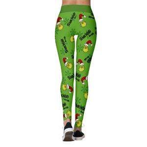 Fashion 3D Digital Print Green Monster Stealing Christmas Slim High Waist Elastic Leggings L21563