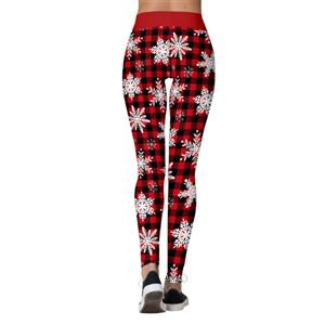 Fashion 3D Digital Print Classic Christmas Snowflake Red Plaid High Waist Elastic Leggings L21564