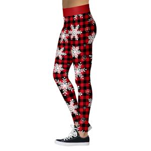 Fashion 3D Digital Print Classic Christmas Snowflake Red Plaid High Waist Elastic Leggings L21564