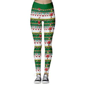 Fashion 3D Digital Print Green Monster Stealing Christmas High Waist Elastic Leggings L21565