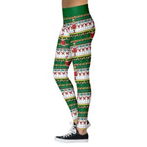 Fashion 3D Digital Print Green Monster Stealing Christmas High Waist Elastic Leggings L21565