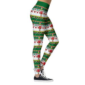 Fashion 3D Digital Print Green Monster Stealing Christmas High Waist Elastic Leggings L21565