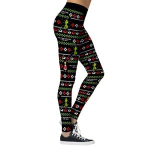 Fashion 3D Digital Print Green Monster Christmas Reindeer High Waist Elastic Yoga Leggings L21566