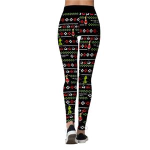 Fashion 3D Digital Print Green Monster Christmas Reindeer High Waist Elastic Yoga Leggings L21566