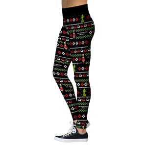 Fashion 3D Digital Print Green Monster Christmas Reindeer High Waist Elastic Yoga Leggings L21566