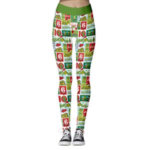 Fashion 3D Digital Print Green Monster Stealing Christmas High Waist Elastic Slim Leggings L21567