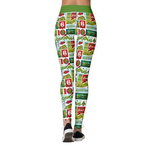 Fashion 3D Digital Print Green Monster Stealing Christmas High Waist Elastic Slim Leggings L21567