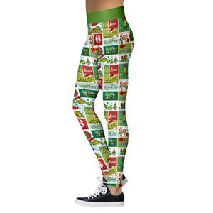 Fashion 3D Digital Print Green Monster Stealing Christmas High Waist Elastic Slim Leggings L21567