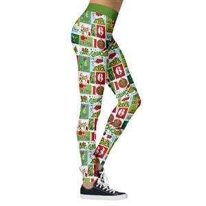 Fashion 3D Digital Print Green Monster Stealing Christmas High Waist Elastic Slim Leggings L21567