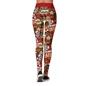 Fashion 3D Digital Print Lovely Cats with Christmas Hats High Waist Elastic Slim Leggings L21568