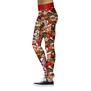 Fashion 3D Digital Print Lovely Cats with Christmas Hats High Waist Elastic Slim Leggings L21568