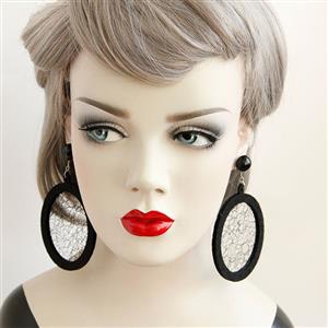 Fashion Black Gem with Big Circle and Mesh Decoration Earrings J18389