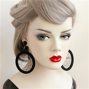 Fashion Black Gem with Big Circle and Mesh Decoration Earrings J18389